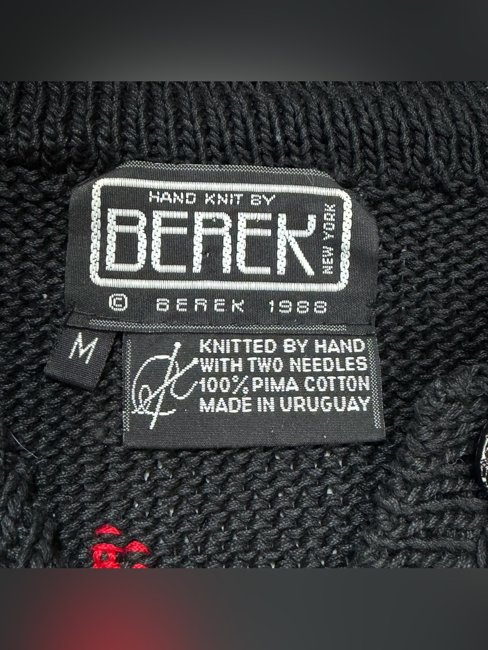 Vintage 80’s Berek Label Cowboy Rodeo Western Hand Knit Sweater Red Black Medium - Picture 12 of 15